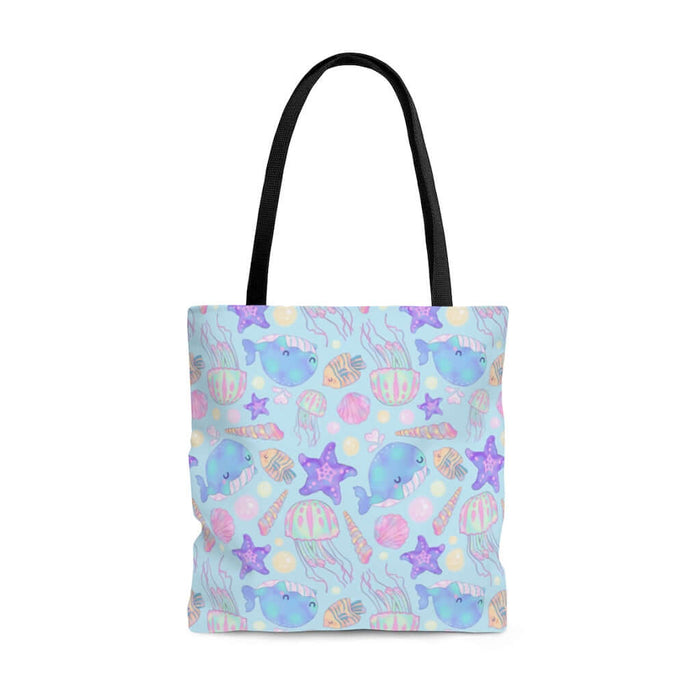 Colorful Under the Sea Tote Bag featuring cute marine life, perfect for gym, beach, or travel adventures.