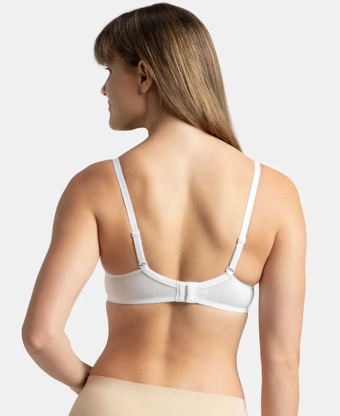 Under-Wired Padded Super Combed Cotton Elastane Stretch Medium Coverage T-Shirt Bra with Detachable Straps - White-3