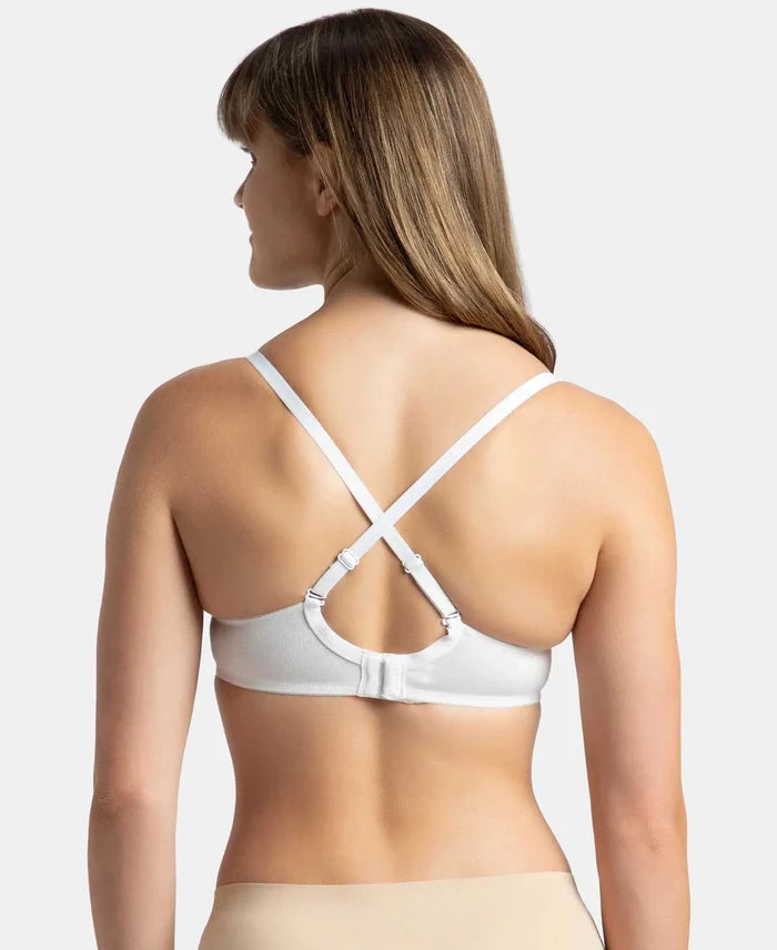 Under-Wired Padded Super Combed Cotton Elastane Stretch Medium Coverage T-Shirt Bra with Detachable Straps - White-6