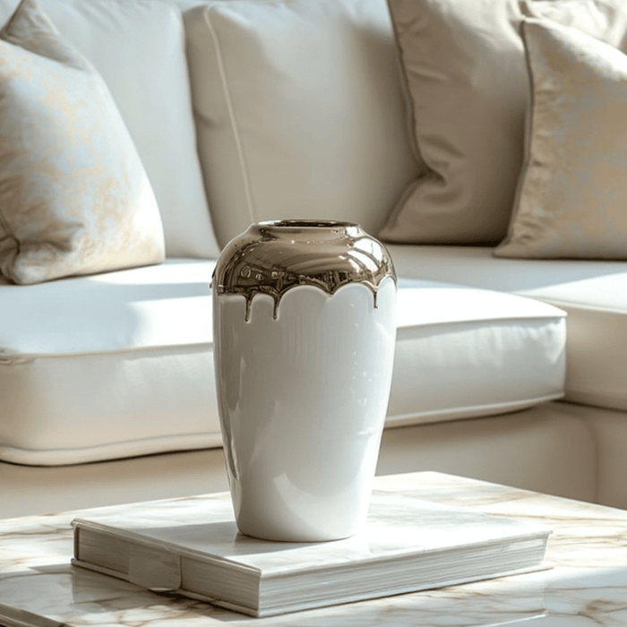 Vellore Gold & White Drip Effect Vase Accessories