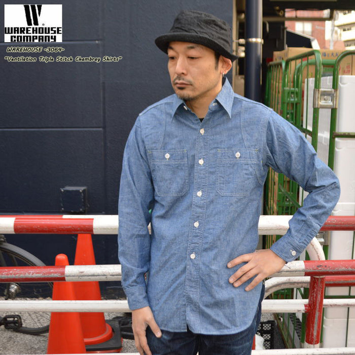 WAREHOUSE "3064" Ventilation Triple Stitch Chambray Shirts