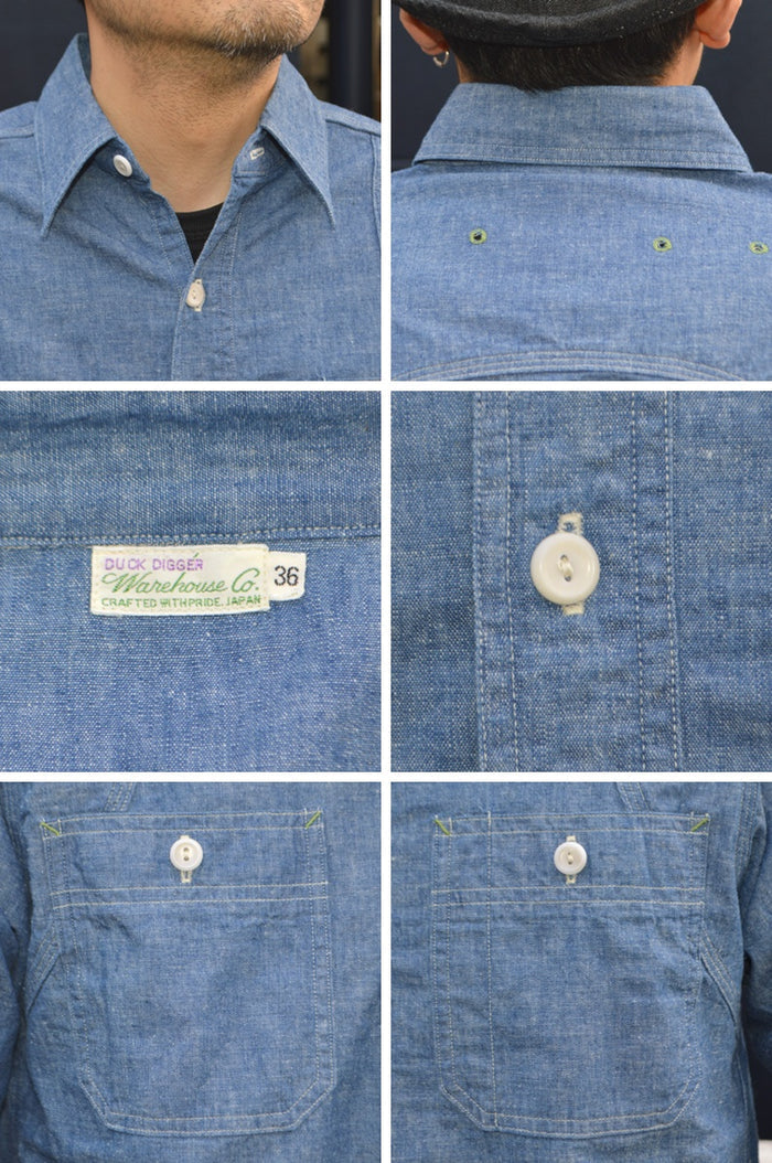 WAREHOUSE "3064" Ventilation Triple Stitch Chambray Shirts