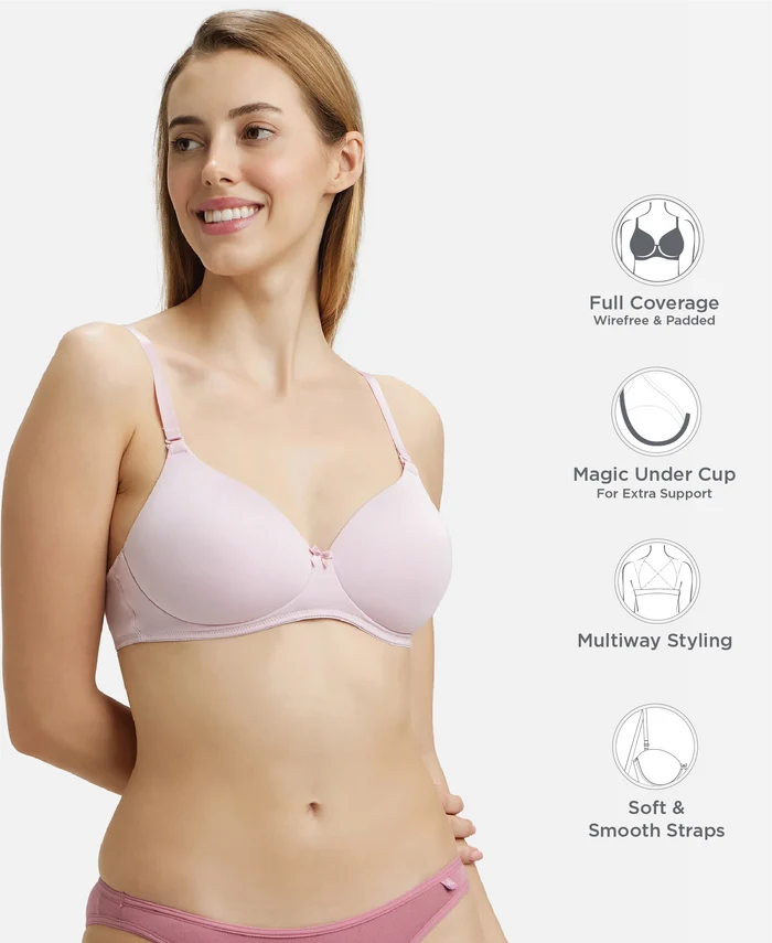 Wirefree Padded Microfiber Elastane Stretch Full Coverage T-Shirt Bra with Magic Under Cup - Fragrant Lily