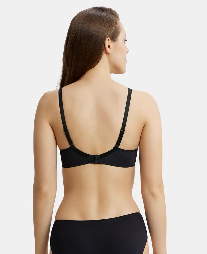 Wirefree Padded Microfiber Elastane Full Coverage T-Shirt Bra with Magic Under Cup - Black-3