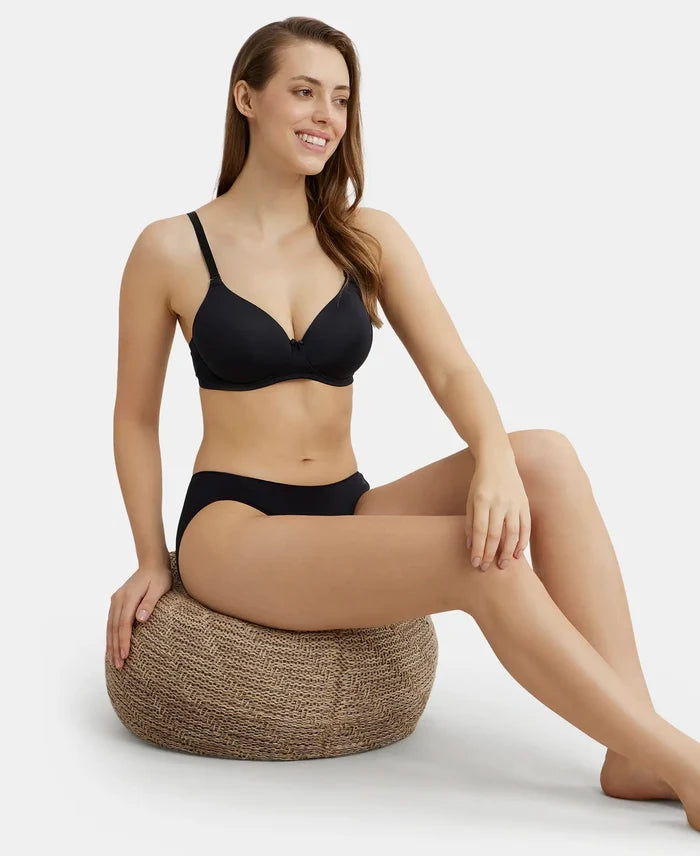Wirefree Padded Microfiber Elastane Full Coverage T-Shirt Bra with Magic Under Cup - Black-6