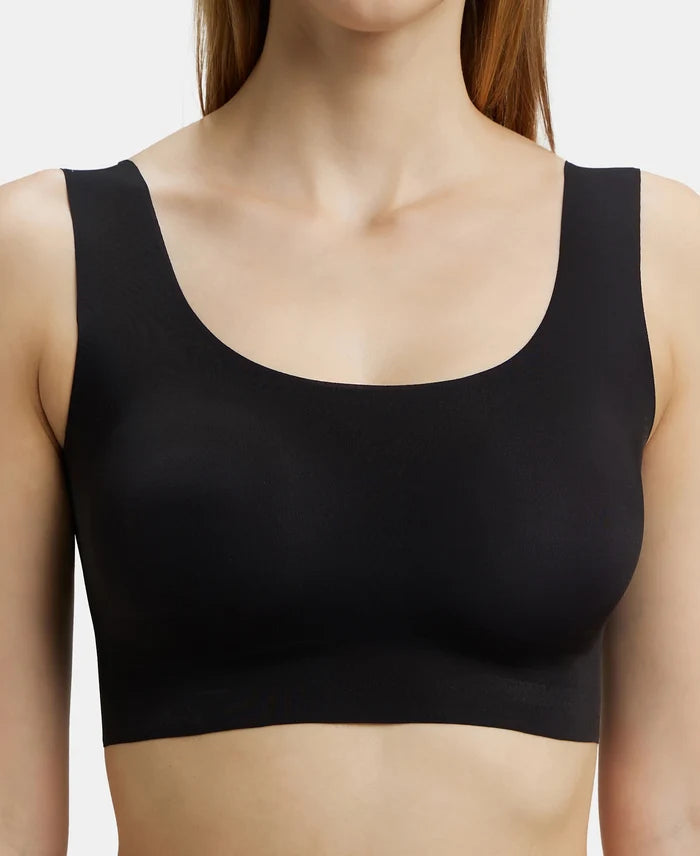 Wirefree Padded Soft touch Microfiber Elastane Full Coverage Lounge Bra with 360 Degree Stretch - Black-7