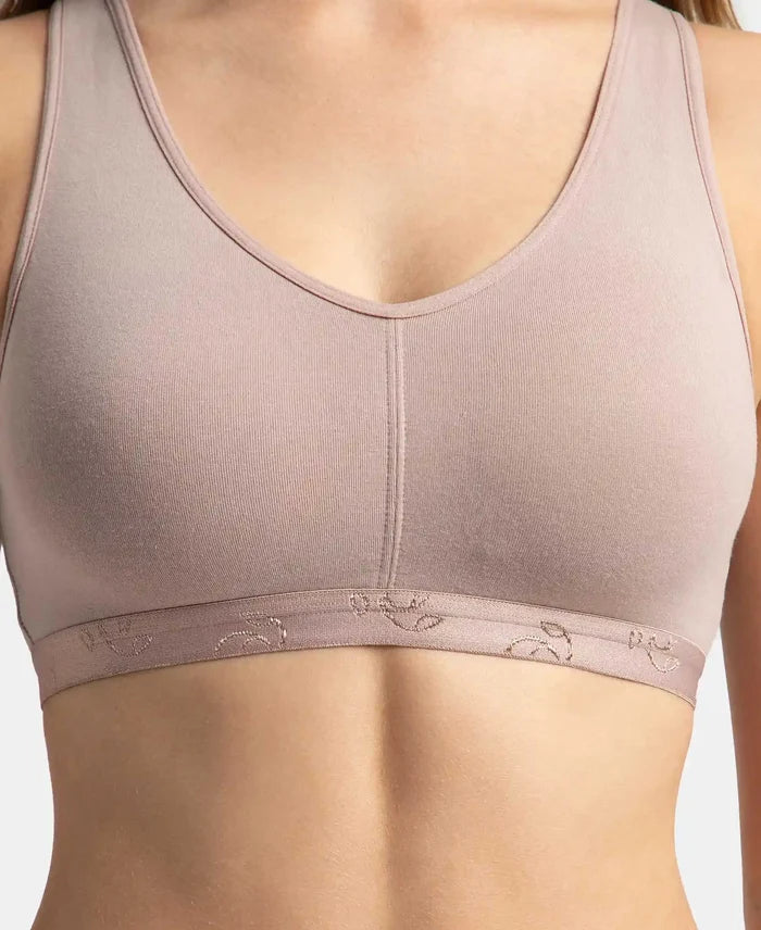 Wirefree Padded Super Combed Cotton Elastane Stretch Full Coverage Lounge and Sleep Bra with Removable Pads - Mocha