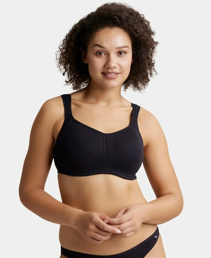 Wirefree Padded Super Combed Cotton Elastane Full Coverage Plus Size Bra with Broad Cushioned Fabric Strap - Black-1