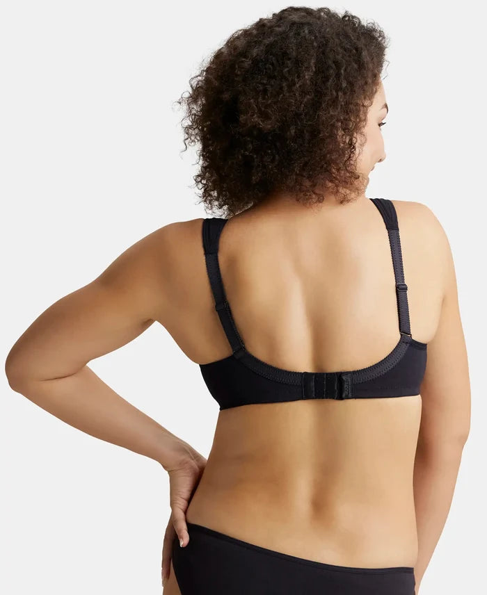 Wirefree Padded Super Combed Cotton Elastane Full Coverage Plus Size Bra with Broad Cushioned Fabric Strap - Black-3