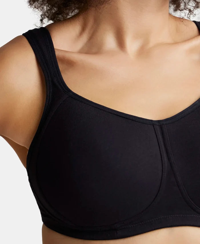 Wirefree Padded Super Combed Cotton Elastane Full Coverage Plus Size Bra with Broad Cushioned Fabric Strap - Black-6