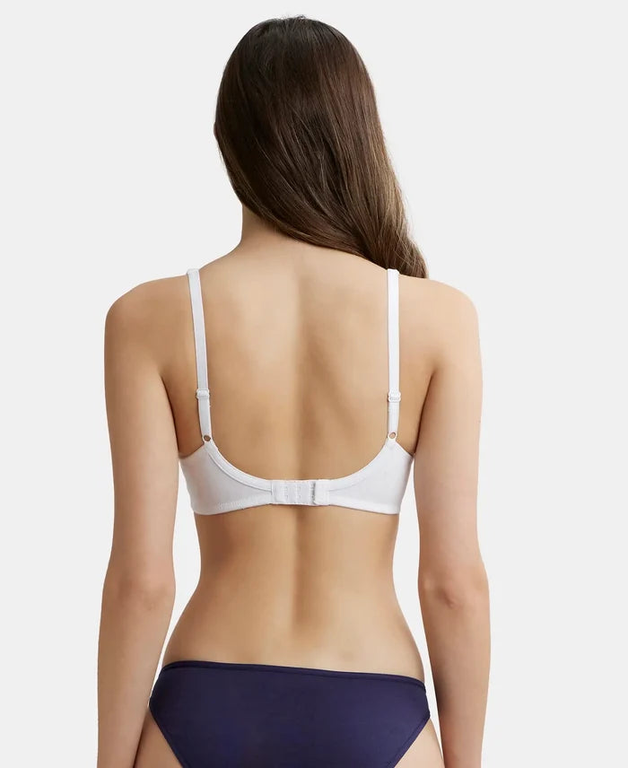 Wirefree Padded Super Combed Cotton Elastane Full Coverage T-Shirt Bra with Broad Fabric Straps - White-3