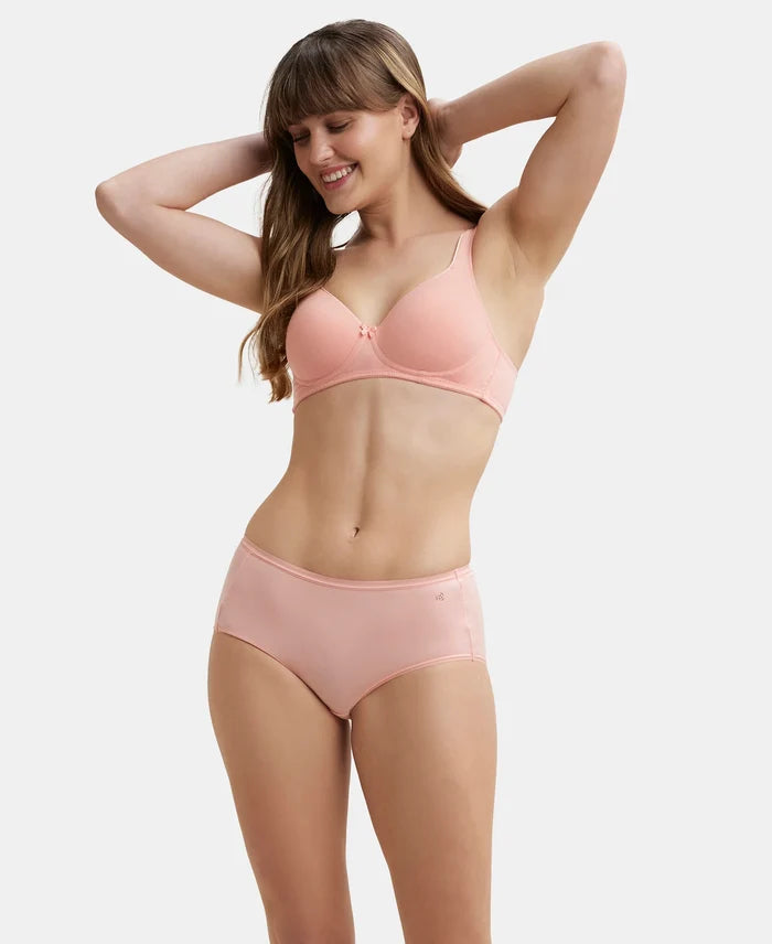 Wirefree Padded Super Combed Cotton Elastane Full Coverage T-Shirt Bra with Broad Fabric Straps - Candlelight Peach-6