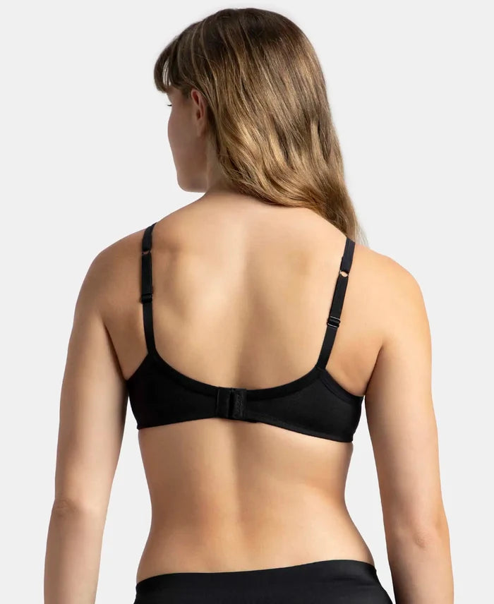Wirefree Padded Super Combed Cotton Elastane Stretch Medium Coverage T-Shirt Bra with Lace Styling - Black