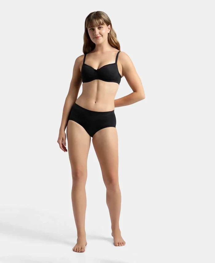 Wirefree Padded Super Combed Cotton Elastane Stretch Medium Coverage T-Shirt Bra with Lace Styling - Black