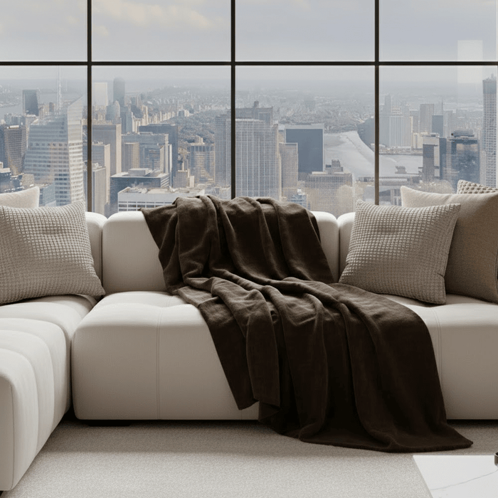 Zephyr Chocolate Brown Heavy Chenille Velvet Throw Textiles