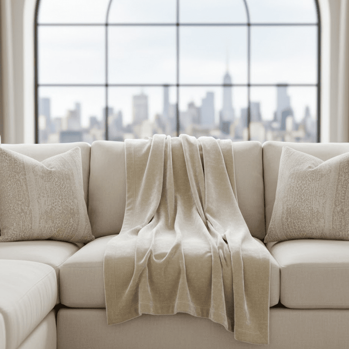 Zephyr Cream Heavy Chenille Velvet Throw Textiles